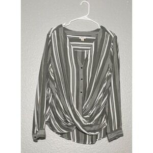 ANA New Approach Blouse Women XL Green White Striped Academia Career